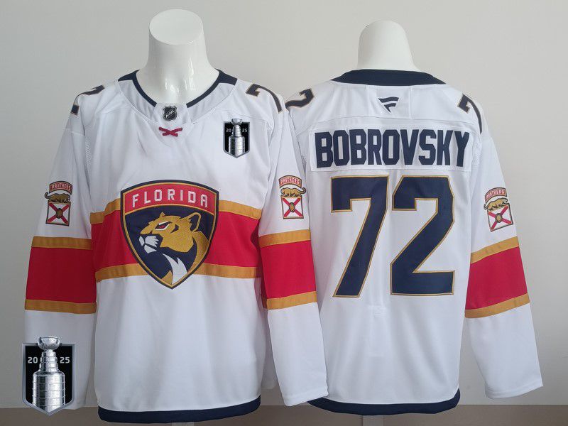 Men 2025 Florida Panthers 72 Bobrovsky White Fanatics Home Premium NHL Jersey style 3